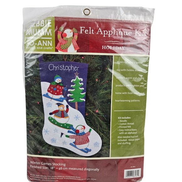 Debbie Mumm Felt Stocking Craft Kit Winter Games Christmas Holiday Blue White - Picture 1 of 9